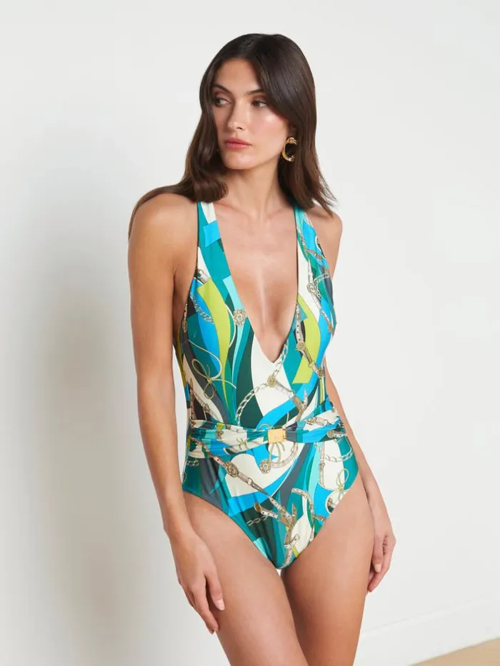 L039Agence Swimwear Women Lisa Plunge OnePiece Swimsuit Multi
