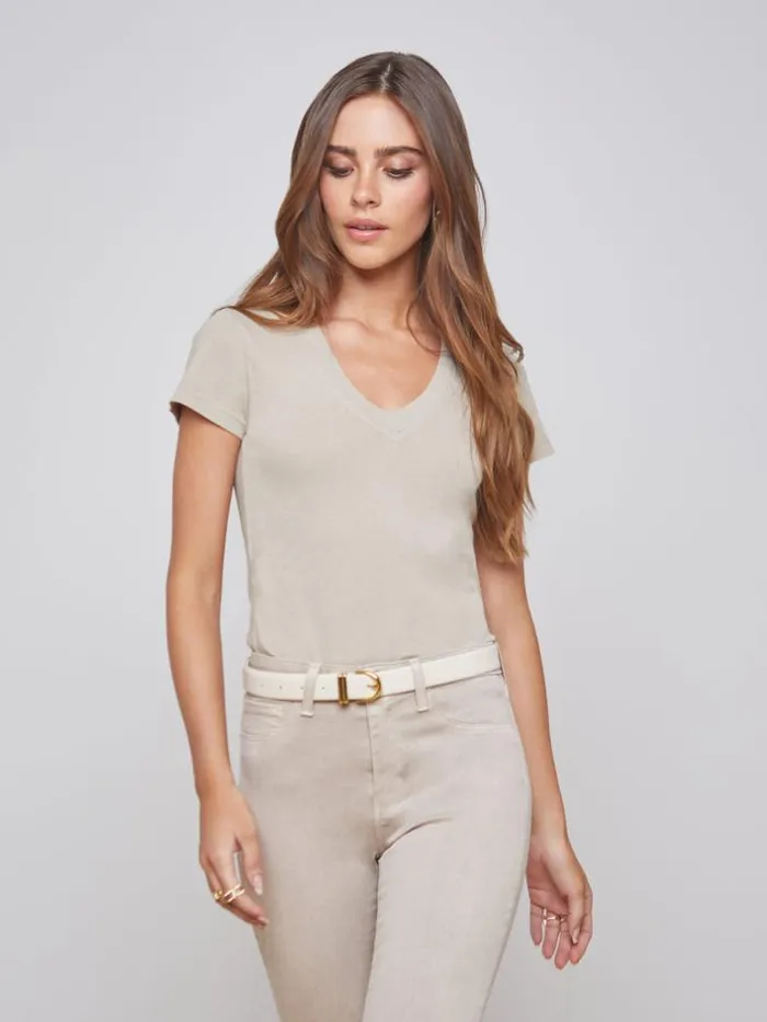 L039Agence Tees Women Becca Cotton VNeck Tee Biscuit