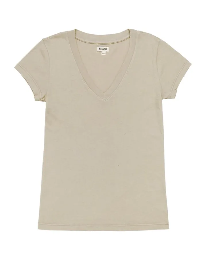 L039Agence Tees Women Becca Cotton VNeck Tee Biscuit