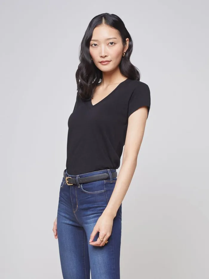 L039Agence Tees Women Becca Cotton VNeck Tee Black