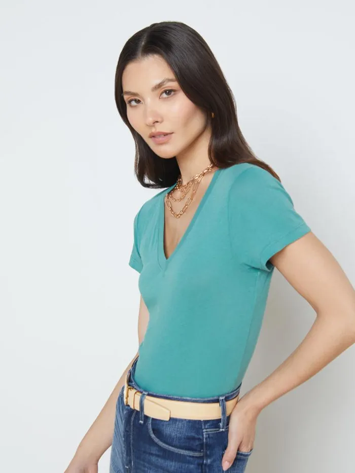 L039Agence Tees Women Becca Cotton VNeck Tee Green Jasper