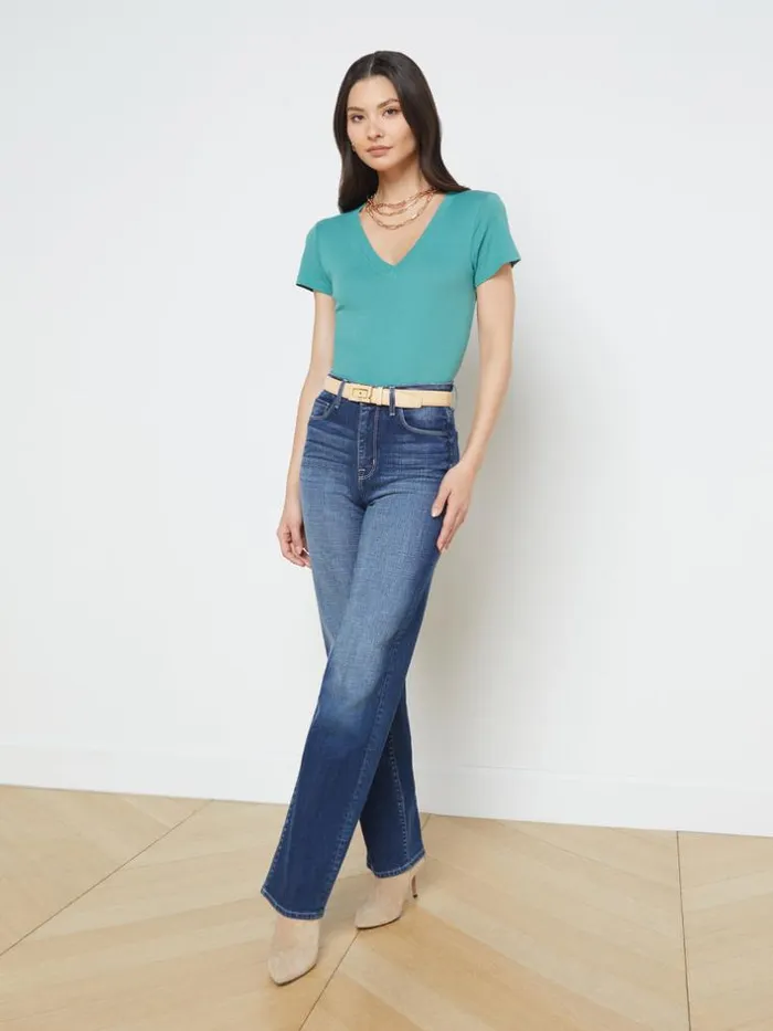 L039Agence Tees Women Becca Cotton VNeck Tee Green Jasper