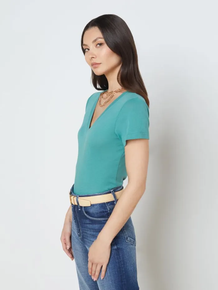 L039Agence Tees Women Becca Cotton VNeck Tee Green Jasper
