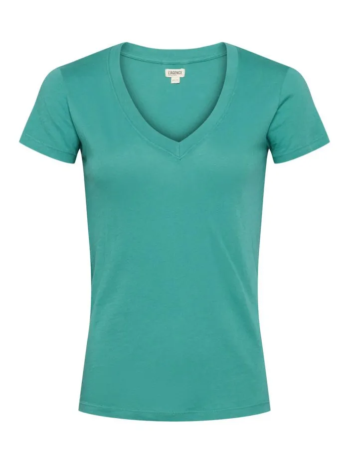L039Agence Tees Women Becca Cotton VNeck Tee Green Jasper