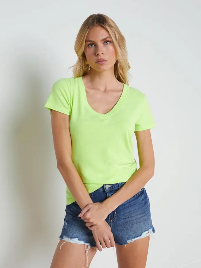 L039Agence Tees Women Becca Cotton VNeck Tee Neon Citrus