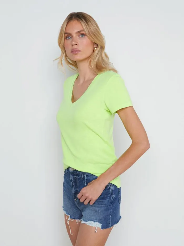 L039Agence Tees Women Becca Cotton VNeck Tee Neon Citrus
