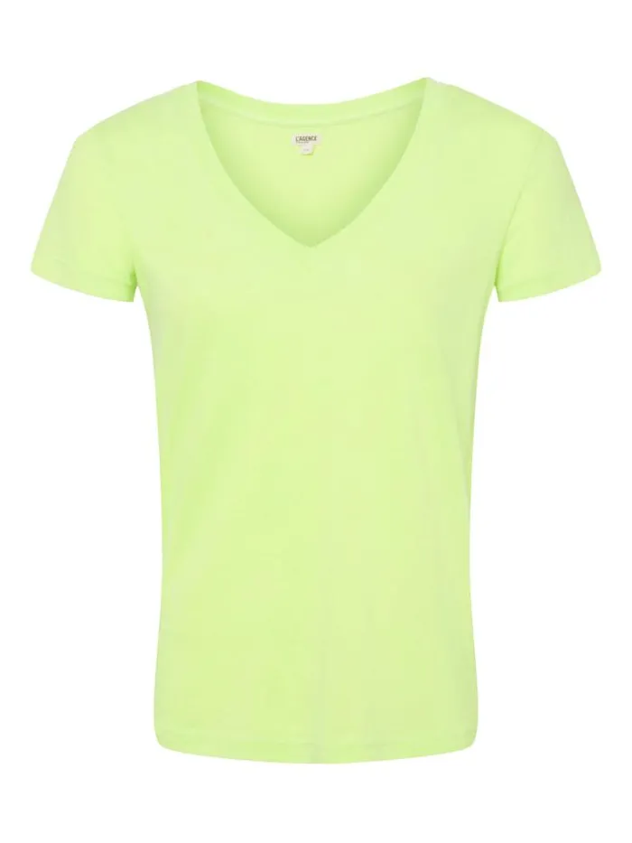 L039Agence Tees Women Becca Cotton VNeck Tee Neon Citrus