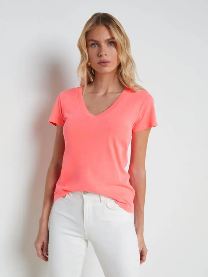 L039Agence Tees Women Becca Cotton VNeck Tee Neon Coral
