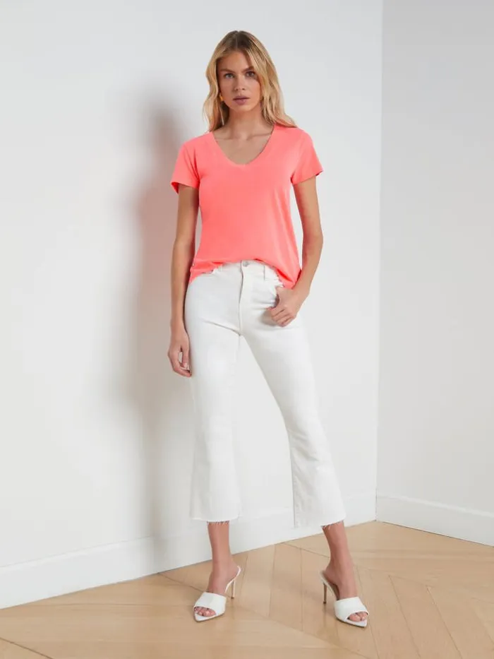 L039Agence Tees Women Becca Cotton VNeck Tee Neon Coral