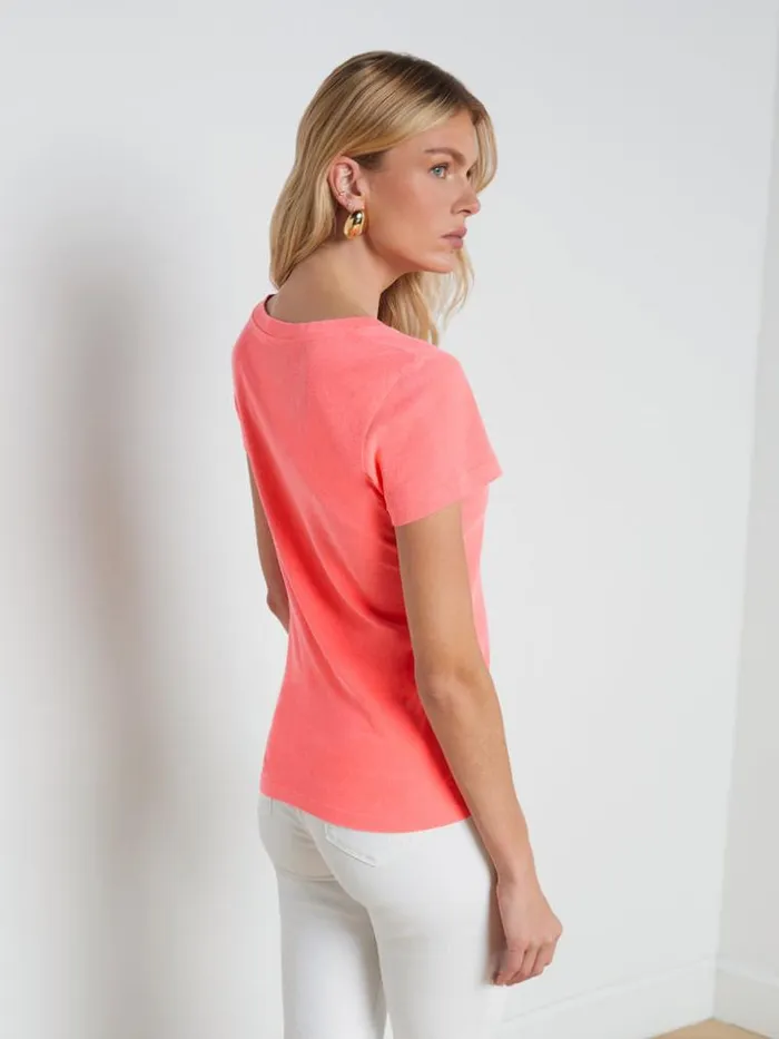 L039Agence Tees Women Becca Cotton VNeck Tee Neon Coral