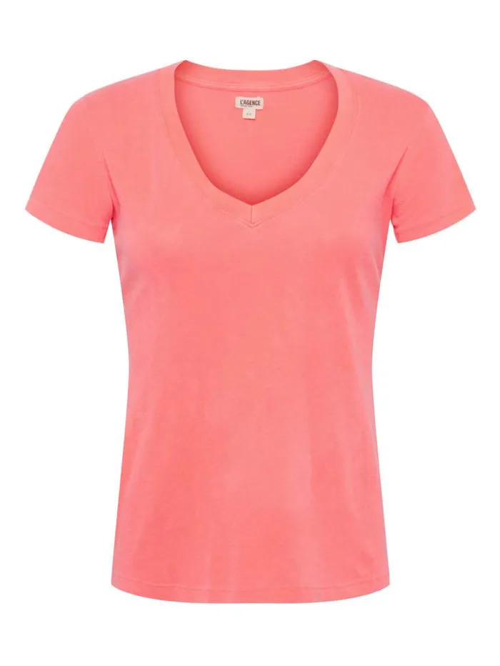 L039Agence Tees Women Becca Cotton VNeck Tee Neon Coral