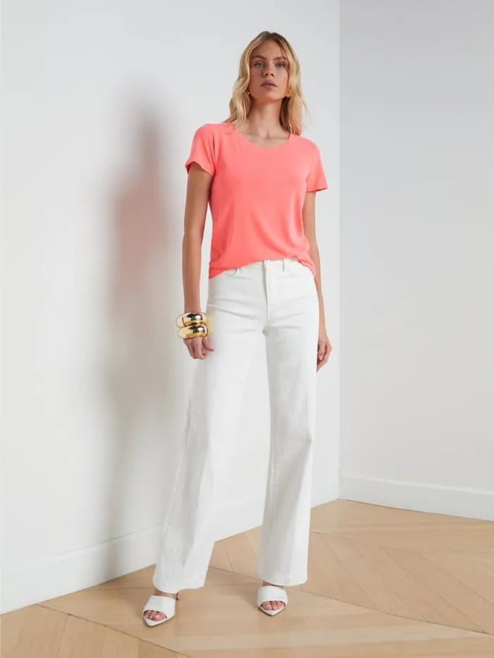 L039Agence Tees Women Cory Cotton Scoopneck Tee Neon Coral