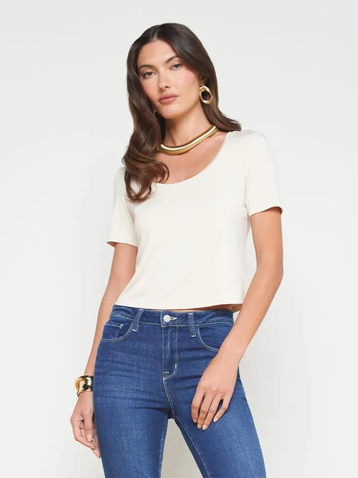L039Agence Tees Women Dana Scoopneck Cropped Tee Bisque