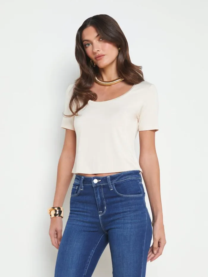L039Agence Tees Women Dana Scoopneck Cropped Tee Bisque