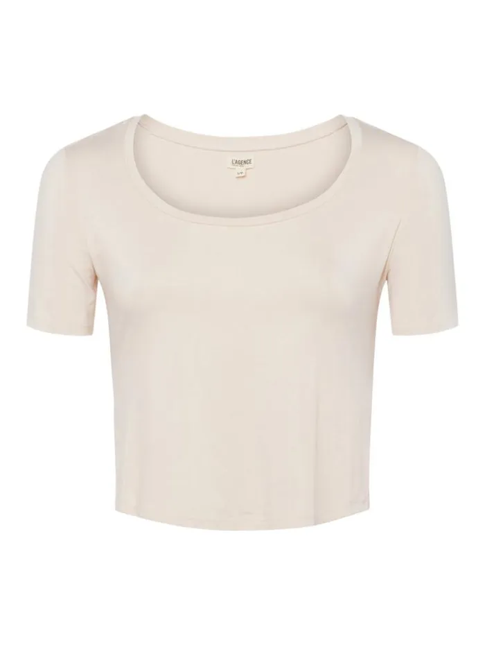 L039Agence Tees Women Dana Scoopneck Cropped Tee Bisque