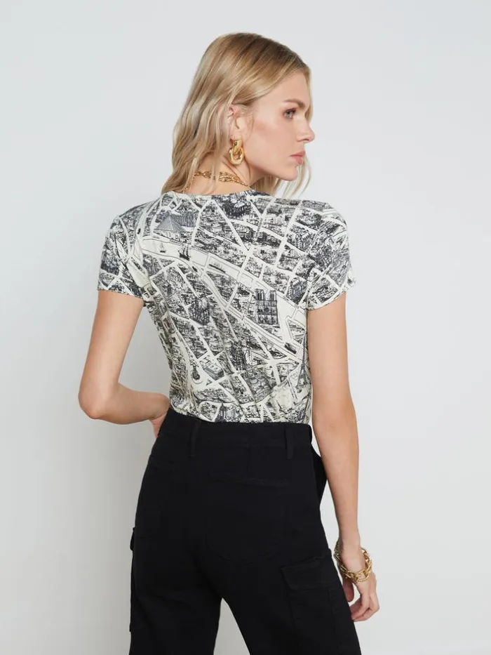 L039Agence Tees Women Ressi Fitted Tee Ecru Multi Map Of Paris