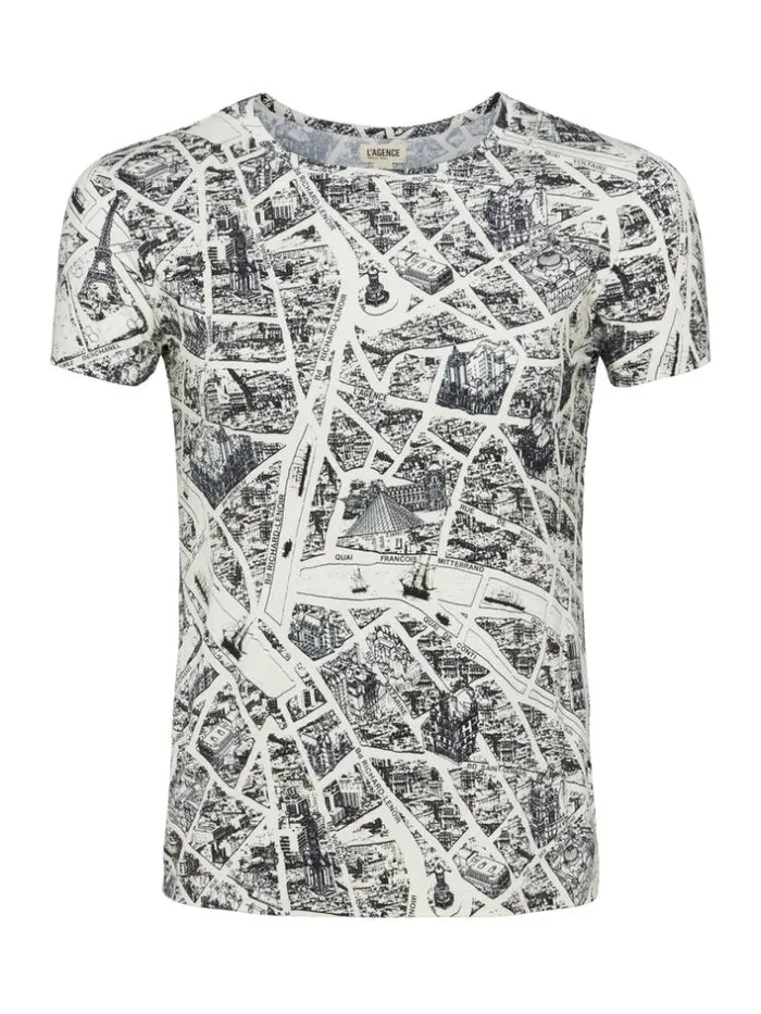 L039Agence Tees Women Ressi Fitted Tee Ecru Multi Map Of Paris
