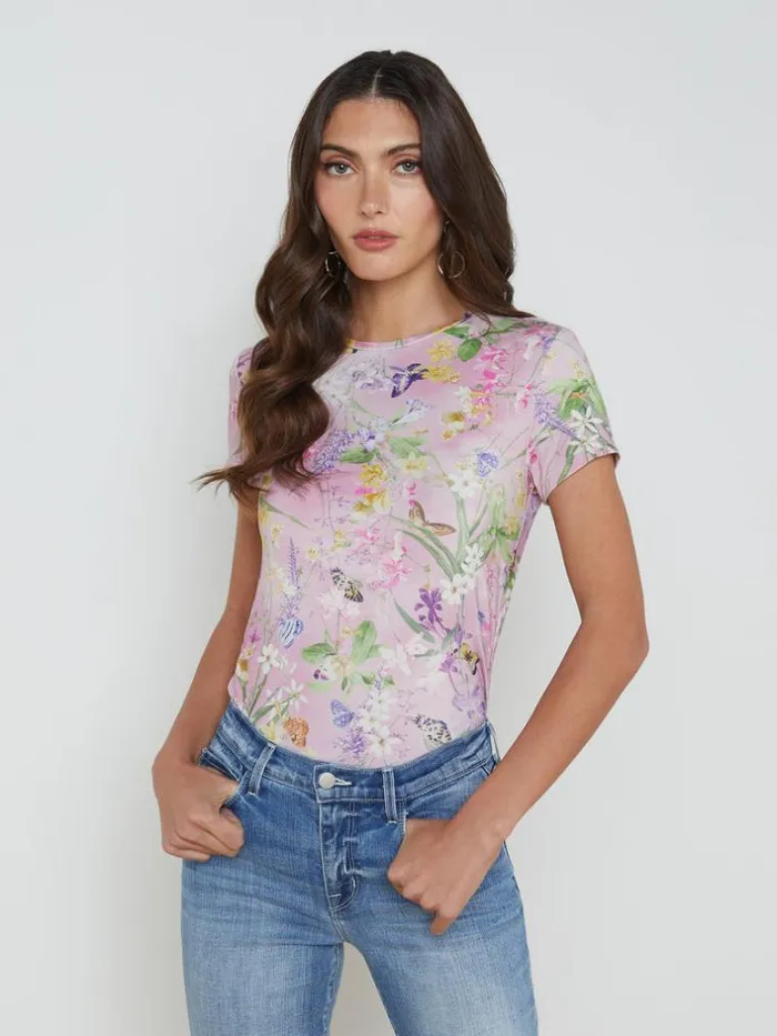 L039Agence Tees Women Ressi Fitted Tee Lilac Snow Botanical Butterfly