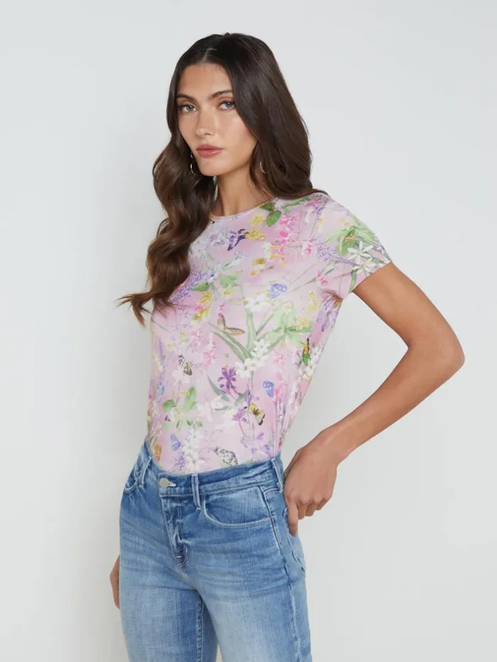 L039Agence Tees Women Ressi Fitted Tee Lilac Snow Botanical Butterfly
