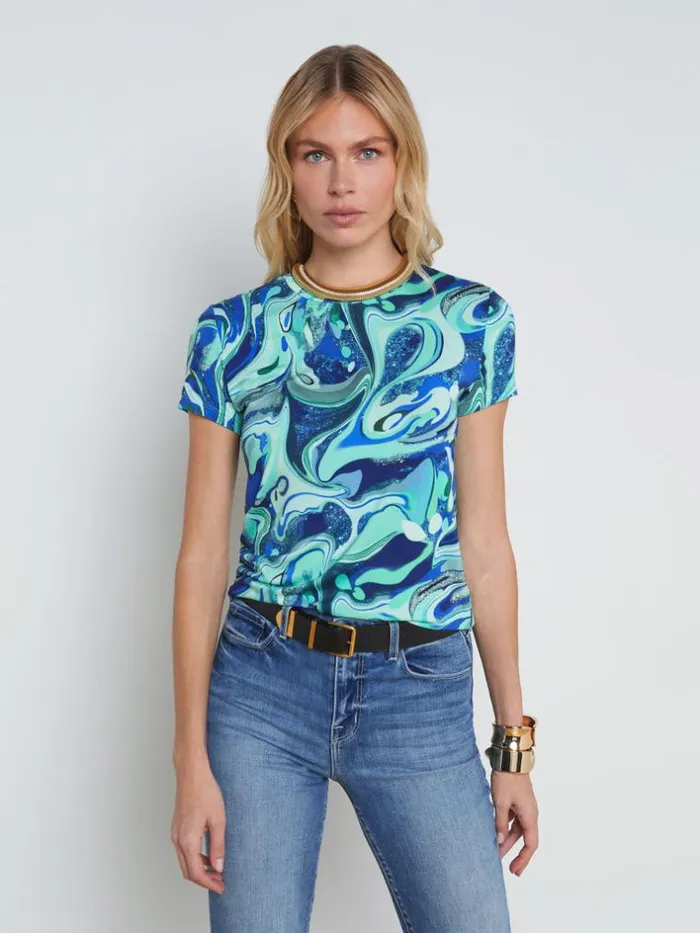 L039Agence Tees Women Ressi Fitted Tee Mint Multi Tie Dye Swirl