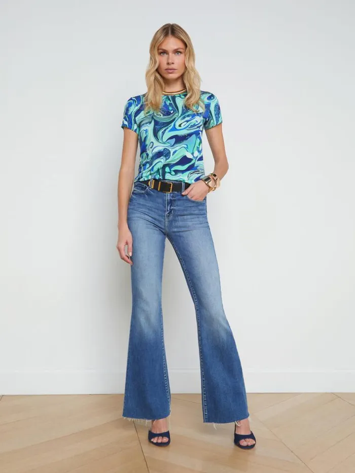 L039Agence Tees Women Ressi Fitted Tee Mint Multi Tie Dye Swirl