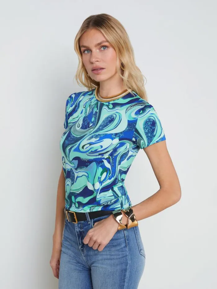 L039Agence Tees Women Ressi Fitted Tee Mint Multi Tie Dye Swirl