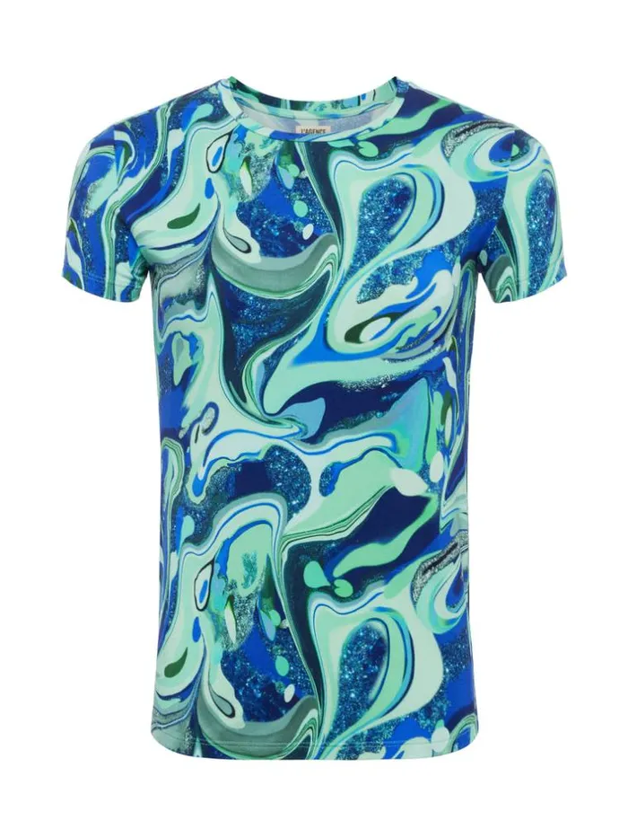 L039Agence Tees Women Ressi Fitted Tee Mint Multi Tie Dye Swirl