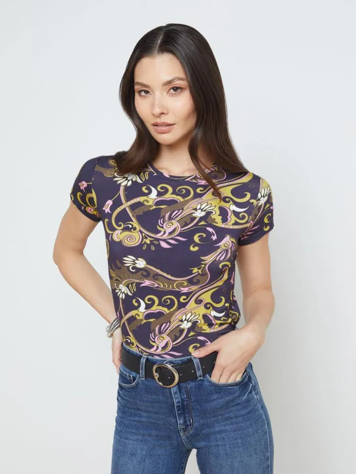 L039Agence Tees Women Ressi Fitted Tee Olive Multi Small Abstract Scarf
