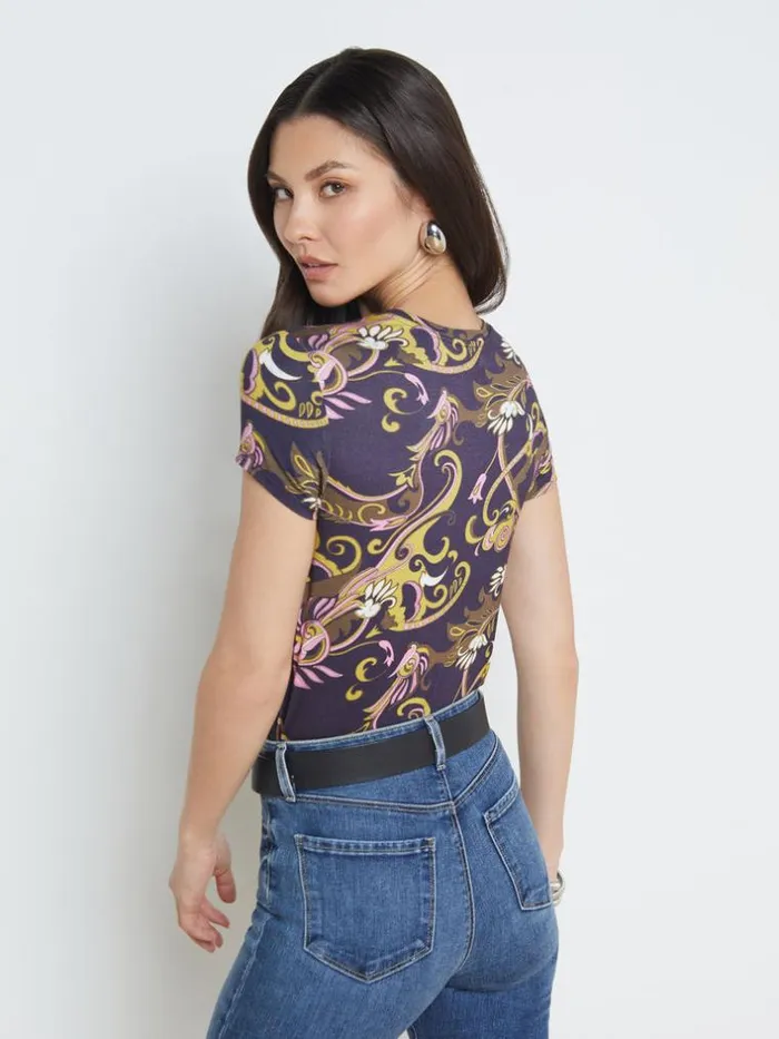 L039Agence Tees Women Ressi Fitted Tee Olive Multi Small Abstract Scarf