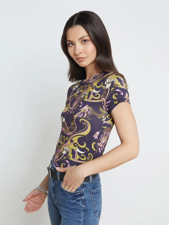 L039Agence Tees Women Ressi Fitted Tee Olive Multi Small Abstract Scarf