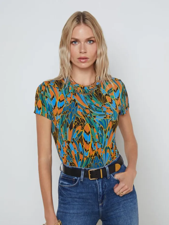 L039Agence Tees Women Ressi Fitted Tee Small Blue Multi Parrot Feather