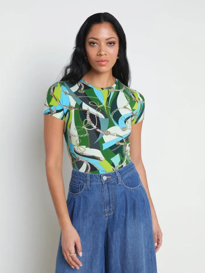 L039Agence Tees Women Ressi Fitted Tee Small Sea Green Belt Swirl