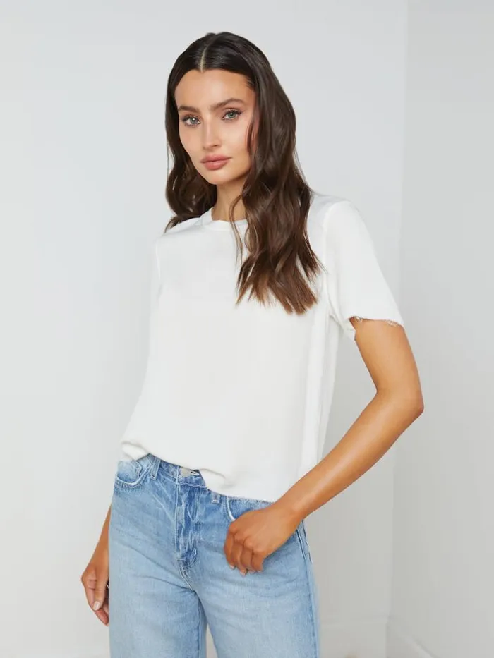 L039Agence Tees Women Suzette Silk RawHem Tee White