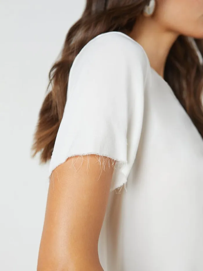L039Agence Tees Women Suzette Silk RawHem Tee White