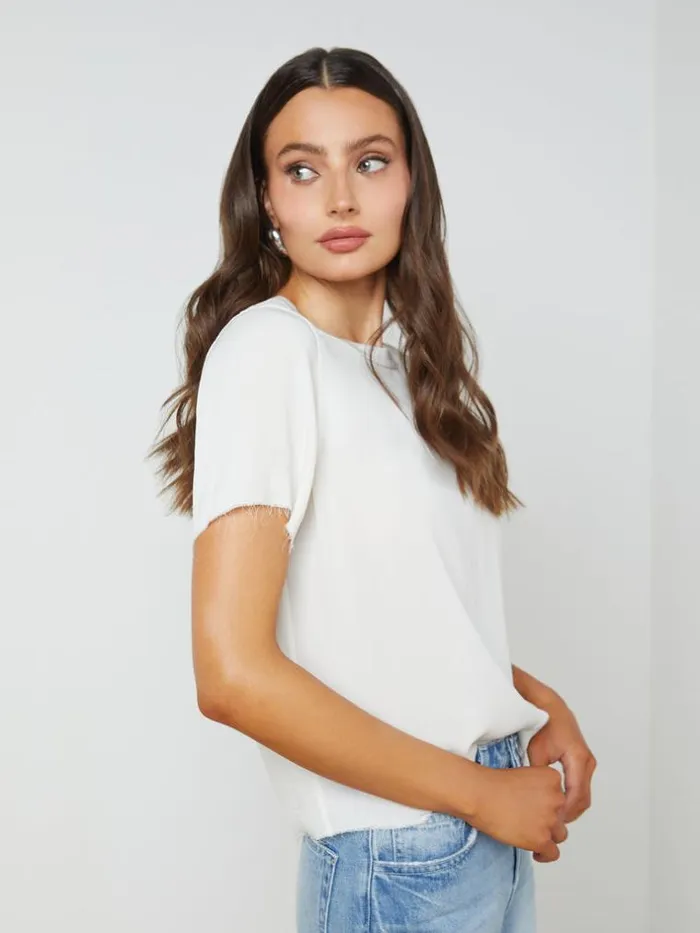 L039Agence Tees Women Suzette Silk RawHem Tee White