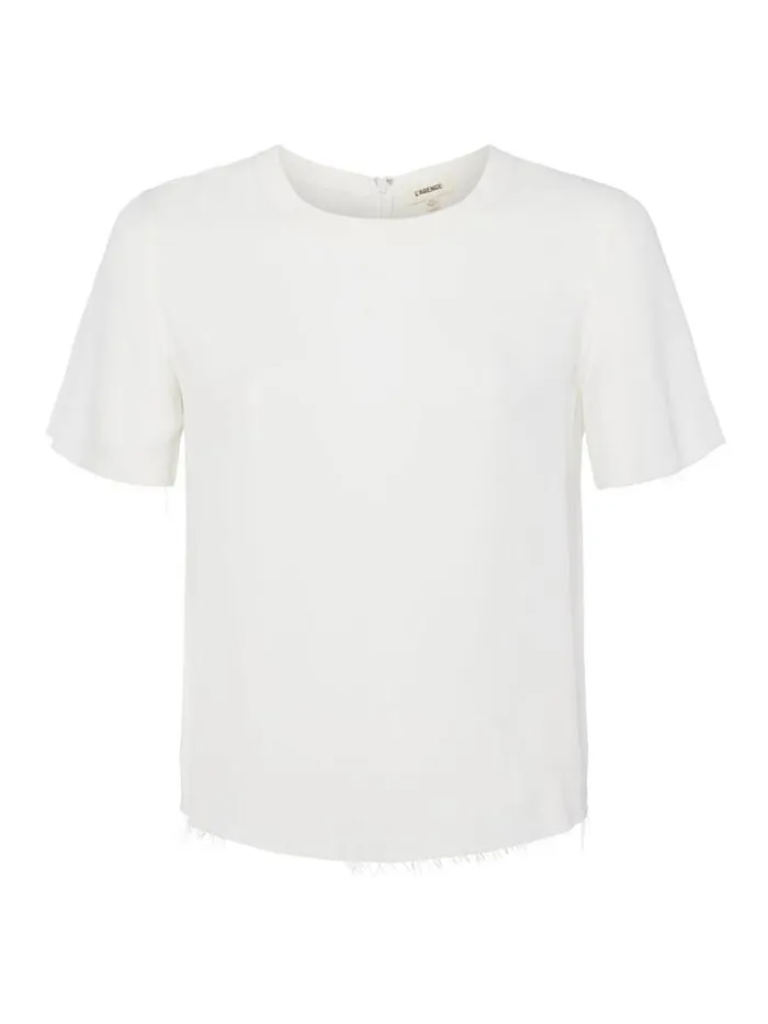 L039Agence Tees Women Suzette Silk RawHem Tee White