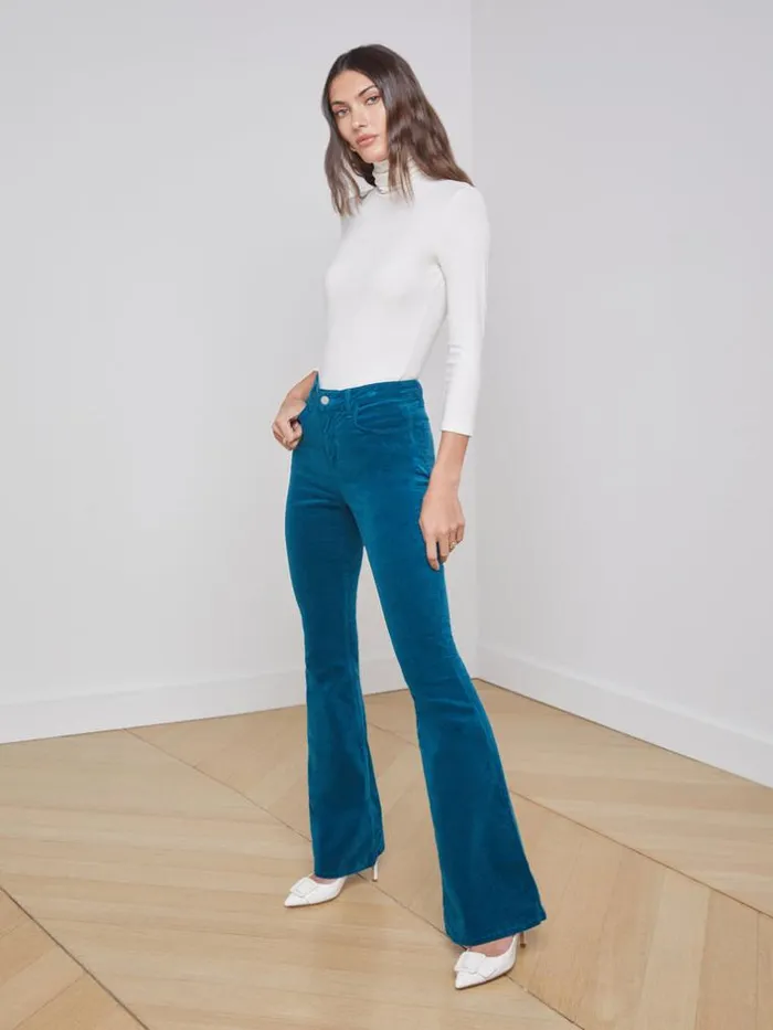 L039Agence Velvet Denim Women Marty Velvet Jean Deep Lagoon