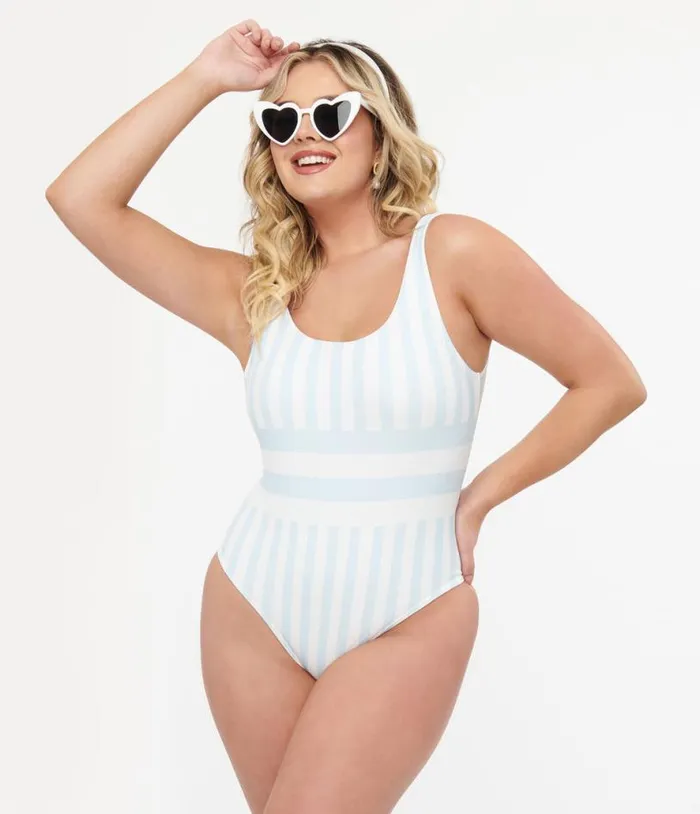 Light Blue and White Stripe One Piece Swimsuit Plus Unique Vintage One Piece Swim Light Blue and White Stripe One Piece Swimsuit Plus Unique Vintage One Piece Swim
