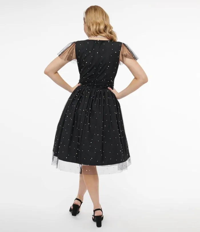Magnolia Place 1950s Black Faux Pearl Swing Dress Dresses Unique Vintage Swing
