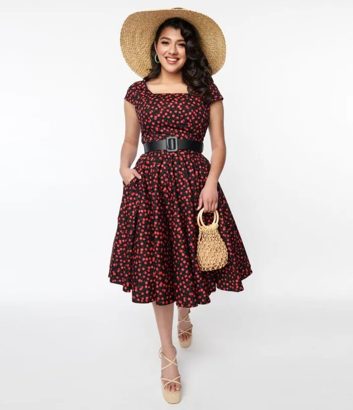 Magnolia Place Black and Cherry Anna Swing Dress DressesPlus Unique Vintage Swing Magnolia Place Black and Cherry Anna Swing Dress DressesPlus Unique Vintage Swing