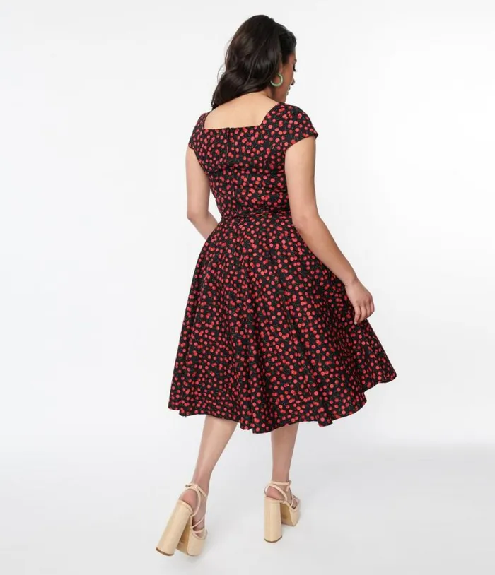 Magnolia Place Black and Cherry Anna Swing Dress DressesPlus Unique Vintage Swing