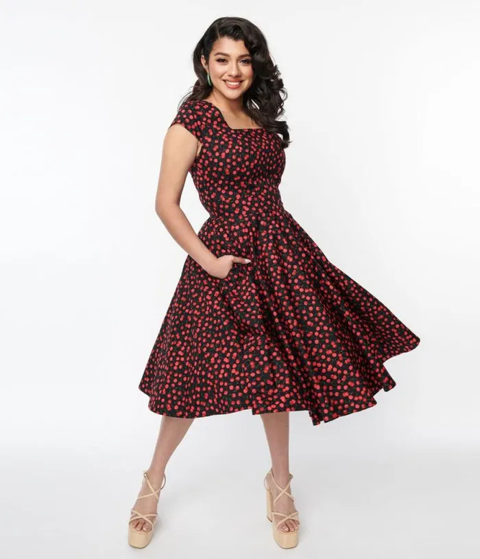 Magnolia Place Black and Cherry Anna Swing Dress DressesPlus Unique Vintage Swing
