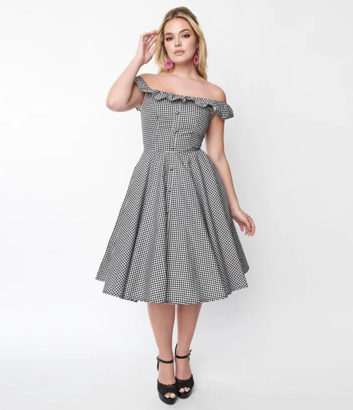 Magnolia Place Black Gingham Barbara Swing Dress Dresses Unique Vintage Pocket Dresses
