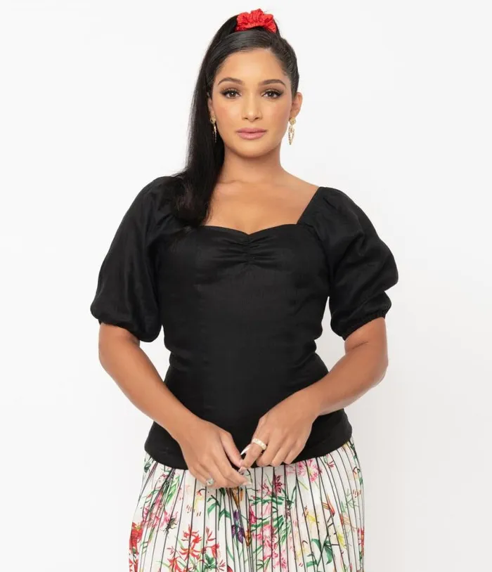 Magnolia Place Black Ruched Top Clothing Unique Vintage Blouses