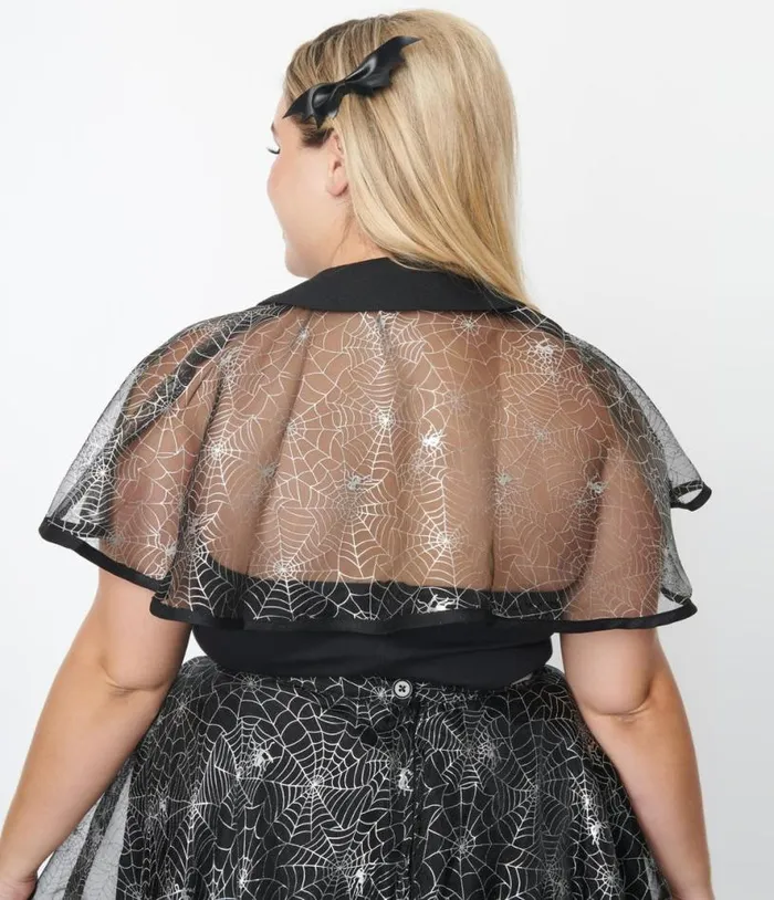 Magnolia Place Plus Size Black Spiderweb Capelet Halloween Unique Vintage Tops
