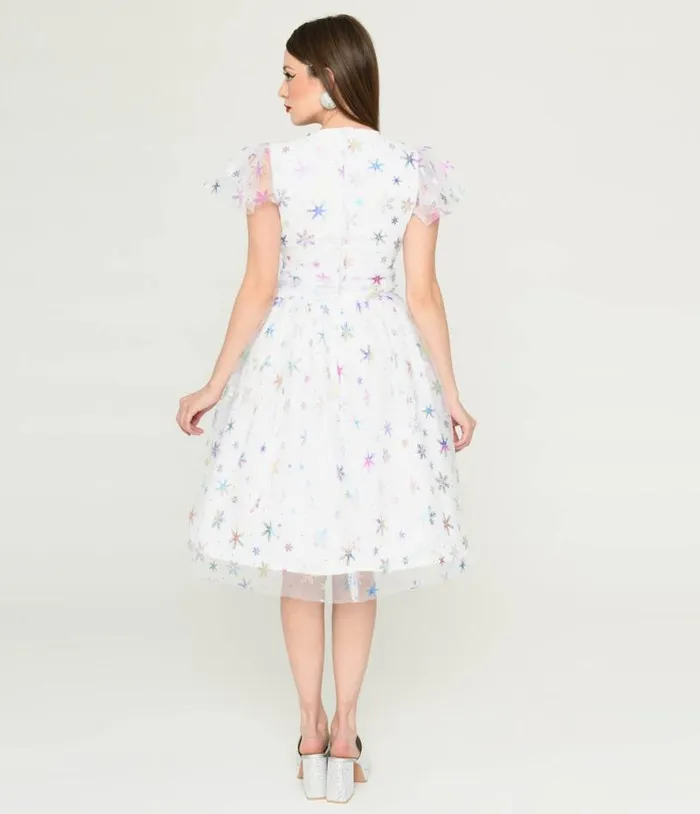 Magnolia Place White and Sparkle Snowflake Midori Dress DressesPlus Unique Vintage Swing