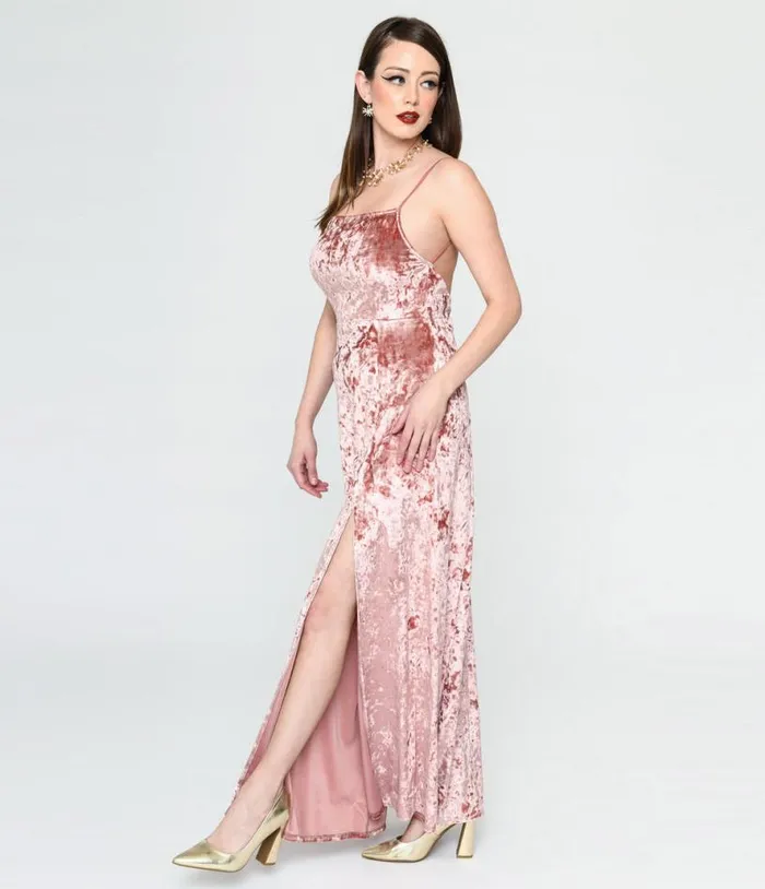 Mauve Crushed Velvet Maxi Dress DressesPlus Unique Vintage Midi and Maxi