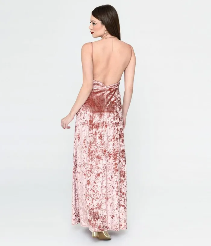 Mauve Crushed Velvet Maxi Dress DressesPlus Unique Vintage Midi and Maxi