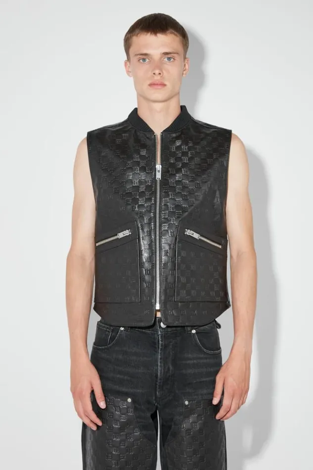 Men Outerwear MISBHV Leather Monogram Embossed Vest Black