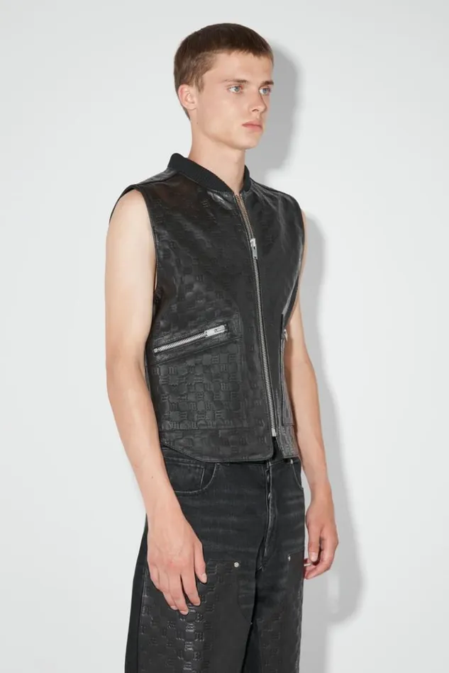 Men Outerwear MISBHV Leather Monogram Embossed Vest Black